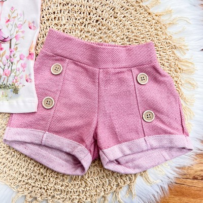 Conj. Blusa Casinha Encantada e Short em Linho - Rose